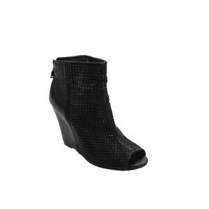 Ash Womens Perforated Leather Peep Toe Wedge Ankle Boots Black Size 37 7